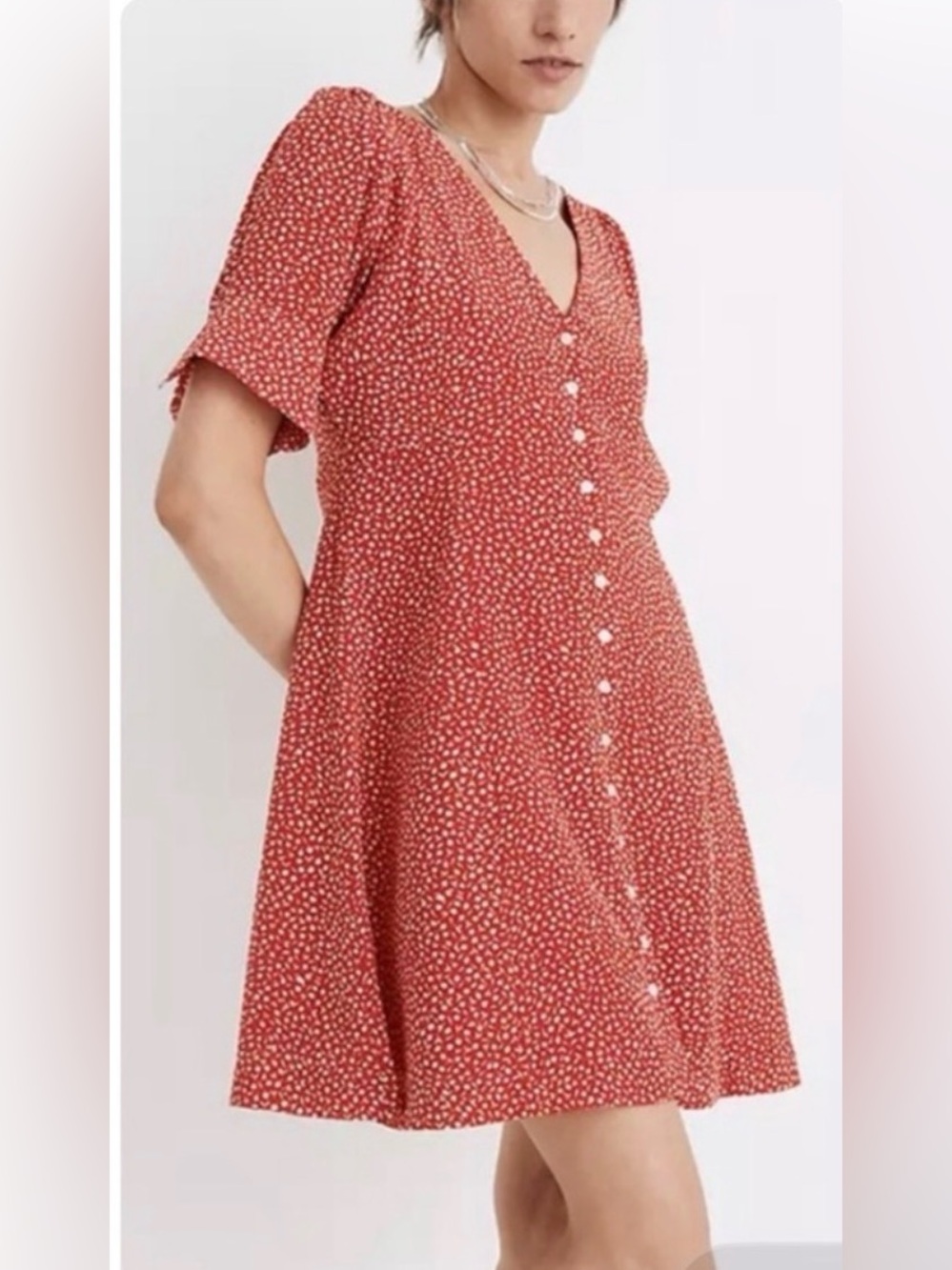 Madewell Button Down Dress, Mini Floral Print, Red, 14